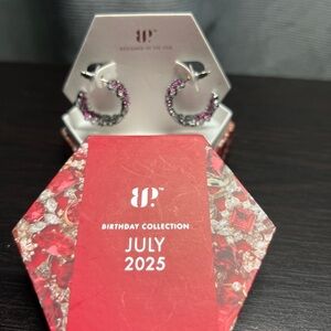 BP Silver and Red Crystal Hoop Earrings